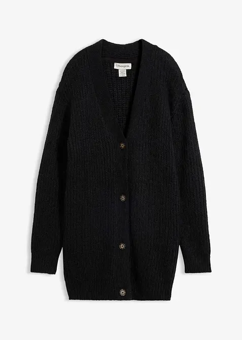 Grobstrickjacke aus weichem Wollmix in schwarz von vorne - bonprix