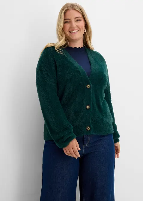 Strickjacke mit Viskose in grün von vorne (im Anschnitt) - bonprix