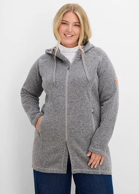 Long-Fleecejacke mit Kapuze in schwarz von vorne (im Anschnitt) - bonprix
