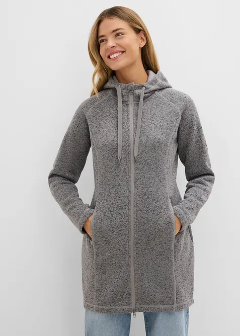 Long-Fleecejacke mit Kapuze in schwarz von vorne (im Anschnitt) - bonprix