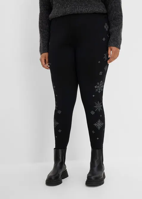 Thermo-Leggings mit Teddyfutter in schwarz von vorne - bonprix