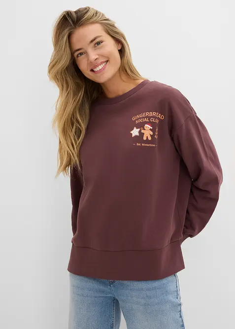 Oversize Sweatshirt aus reiner Baumwolle in lila von vorne (im Anschnitt) - bonprix