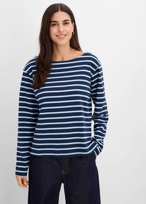 Langarmshirt aus reiner Bio-Baumwolle, (2er Pack) in blau von vorne (im Anschnitt) - bonprix