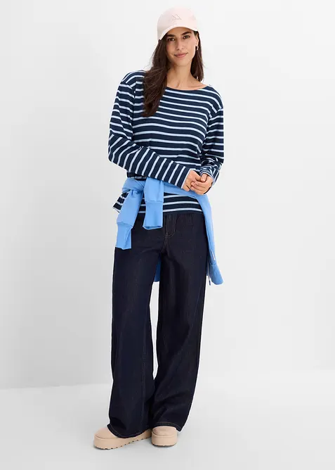 Langarmshirt aus reiner Bio-Baumwolle, (2er Pack) in blau im Look von vorne (Totalaufnahme) - bonprix