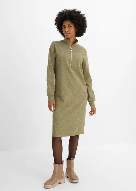 Sweatkleid mit Troyer in grün von vorne (Totalaufnahme) - bonprix