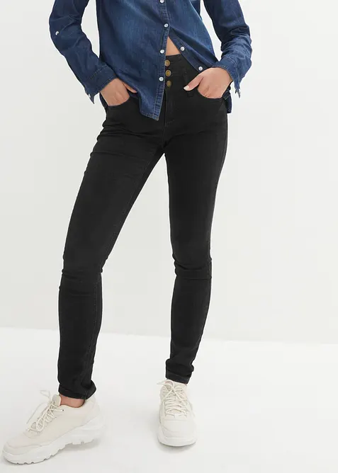 Wärmende Skinny Jeans High Waist, Shaping in schwarz von vorne - bonprix