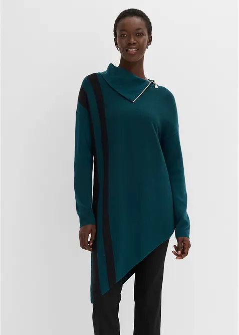 Longpullover mit Zipfel in petrol von vorne (im Anschnitt) - bonprix