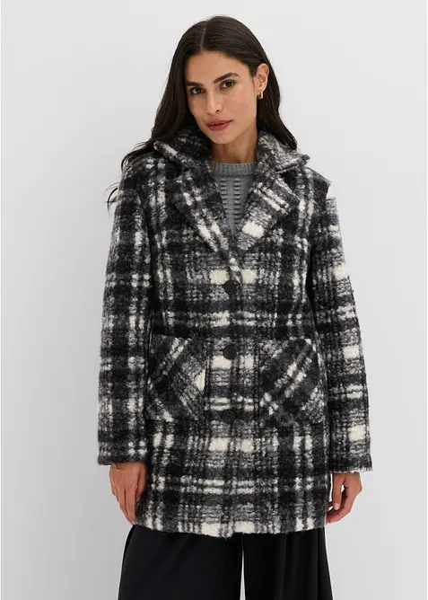 Teddyjacke in Wollimitat in schwarz von vorne (im Anschnitt) - bonprix