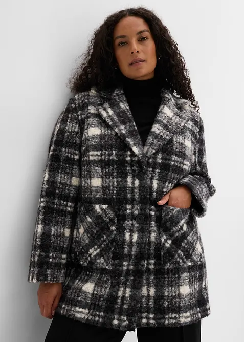 Teddyjacke in Wollimitat in schwarz von vorne (im Anschnitt) - bonprix