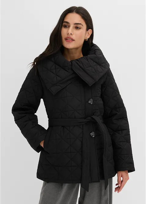 Steppjacke mit Bindeband, wasserabweisend in schwarz von vorne (im Anschnitt) - bonprix