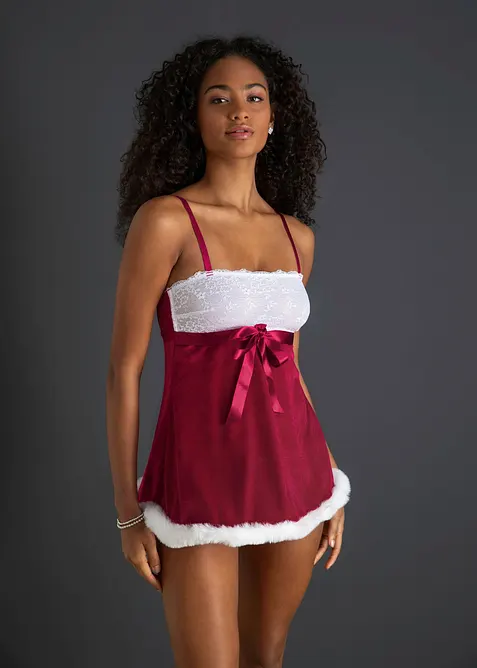 Weihnachts-Babydoll in rot von vorne (Totalaufnahme) - bonprix