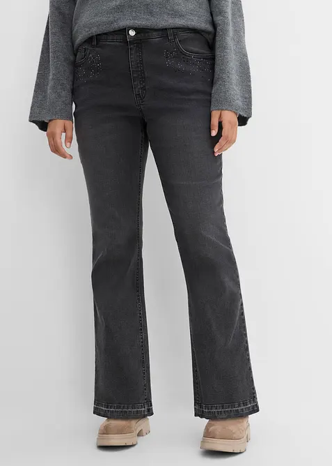 Bootcut-Jeans High Waist in schwarz von vorne - bonprix