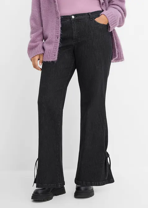 Bootcut-Jeans Mid Waist in schwarz von vorne - bonprix