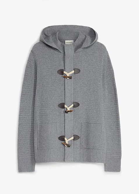 Grobstrickjacke mit Kapuze in grau von vorne - bonprix