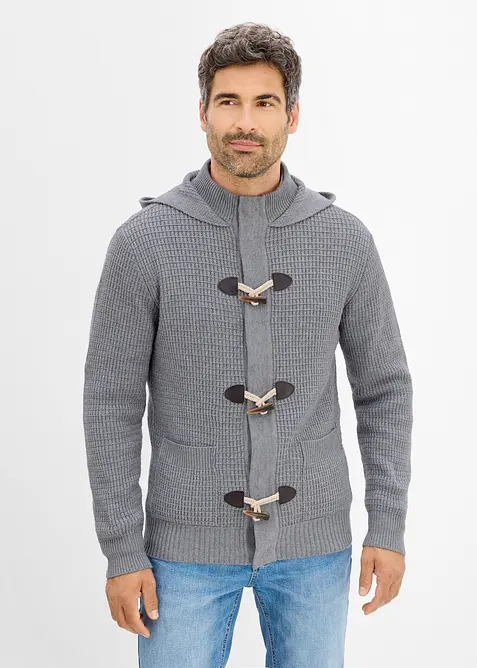 Grobstrickjacke mit Kapuze in grau von vorne (im Anschnitt) - bonprix
