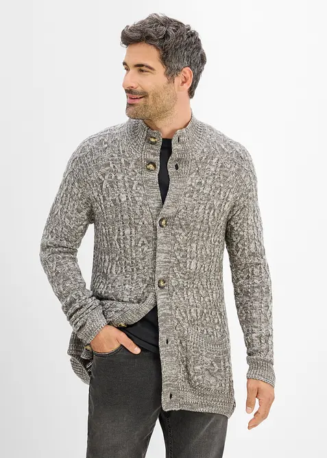 Grobstrickjacke mit Stehkragen in grau von vorne (im Anschnitt) - bonprix
