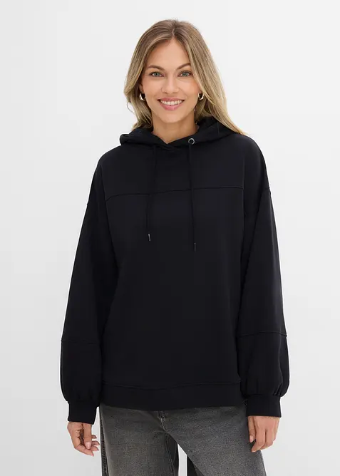 Oversize-Kapuzen-Sweatshirt aus weichem Baumwoll-Mix in schwarz von vorne (im Anschnitt) - bonprix