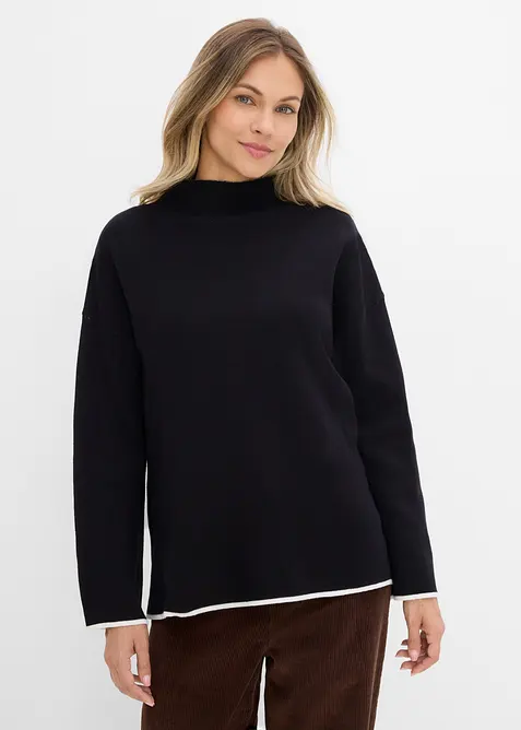 Wende-Pullover aus Feinstrick in schwarz von vorne (im Anschnitt) - bonprix