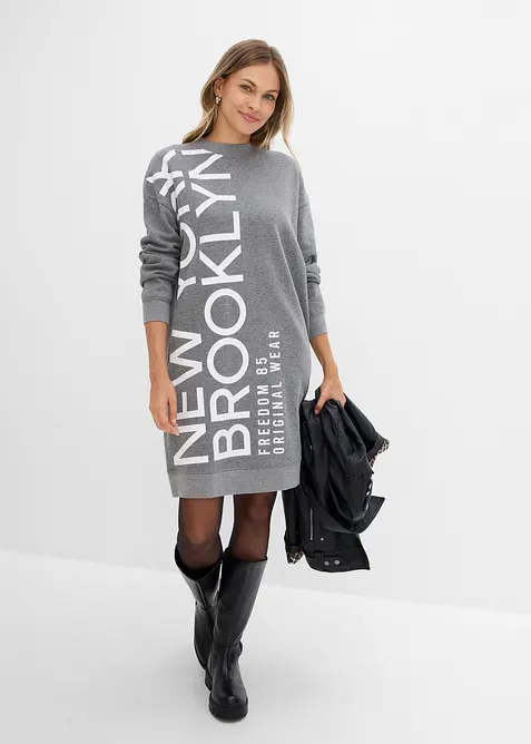 Oversize-Sweatkleid aus weichem Baumwoll-Mix in grau im Look von vorne (Totalaufnahme) - bonprix