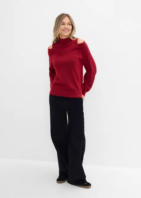 Schulterfreier Pullover in rot im Look von vorne (Totalaufnahme) - bonprix