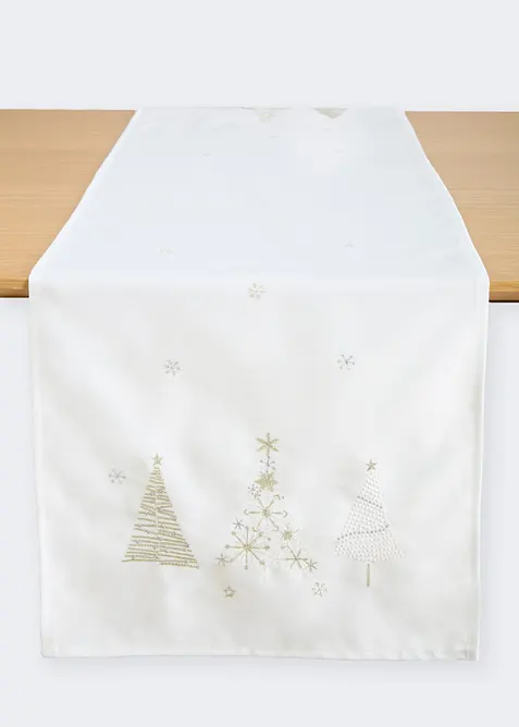 Tischläufer mit Glanz-Stickerei in weiß von vorne - bonprix