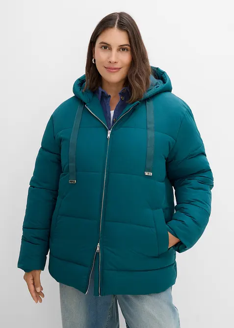 Oversize Puffer-Jacke in petrol von vorne (im Anschnitt) - bonprix