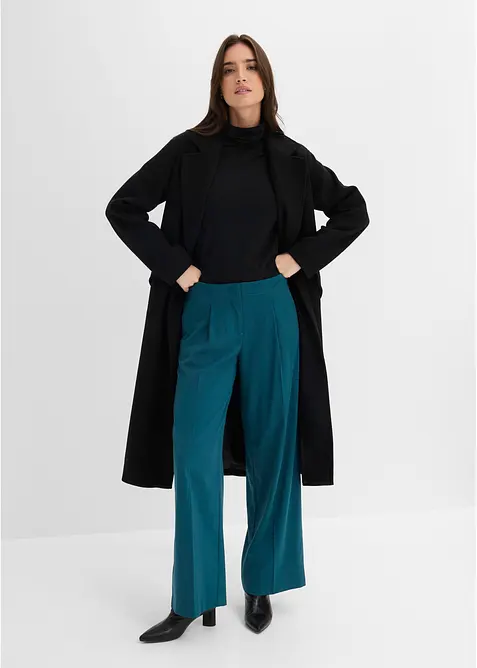 Palazzo-Hose aus fließendem Viskose-Mix in petrol im Look von vorne (Totalaufnahme) - bonprix