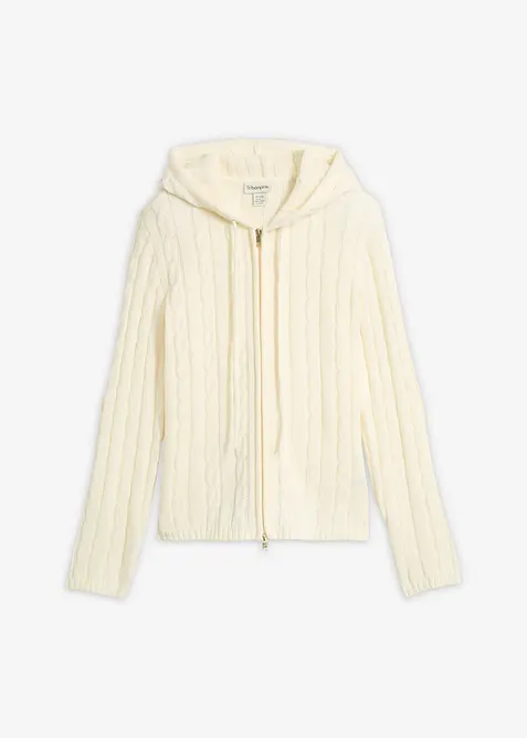 Strickjacke im Zopfmuster-Design in weiß von vorne - bonprix
