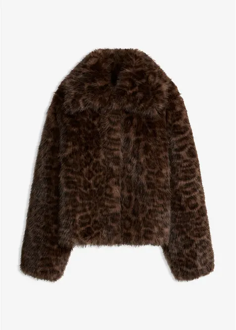 Kurze Fellimitat-Jacke in braun von vorne - bonprix