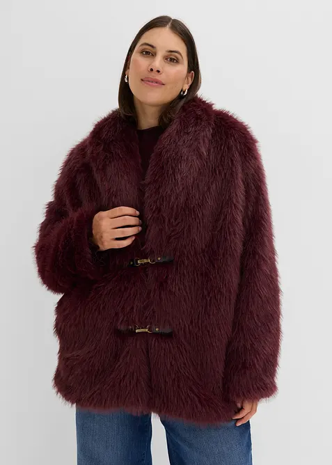 Gefütterte Fellimitat-Jacke in rot von vorne (im Anschnitt) - bonprix