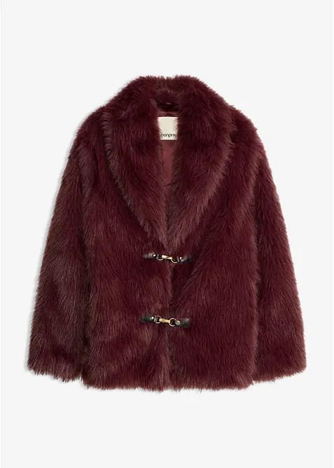Gefütterte Fellimitat-Jacke in rot von vorne - bonprix
