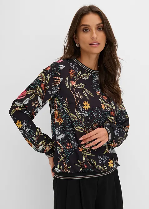 Blusenshirt mit Rundhals-Ausschnitt in schwarz von vorne (im Anschnitt) - bonprix