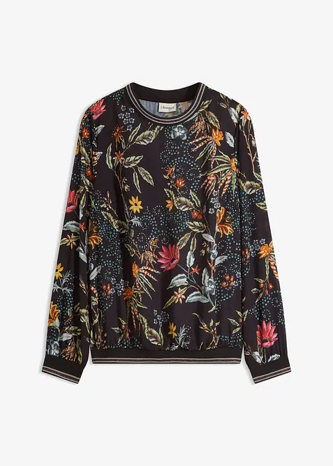 Blusenshirt mit Rundhals-Ausschnitt in schwarz von vorne - bonprix