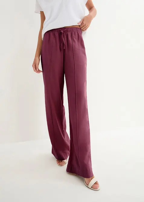 Palazzo-Hose aus leichtem Leinen-Viskose-Mix in rot von vorne - bonprix