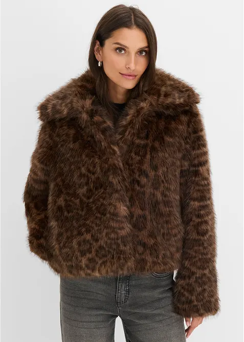 Kurze Fellimitat-Jacke in braun von vorne (im Anschnitt) - bonprix