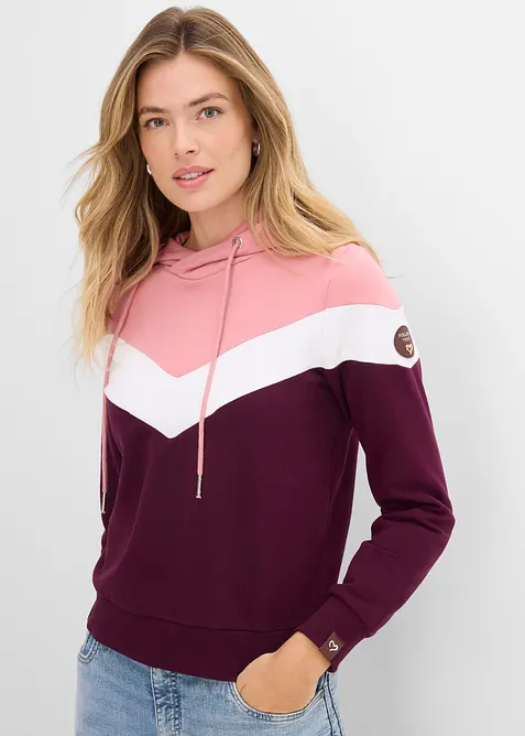 Kapuzensweatshirt in Baumwoll-Mix in lila von vorne (im Anschnitt) - bonprix