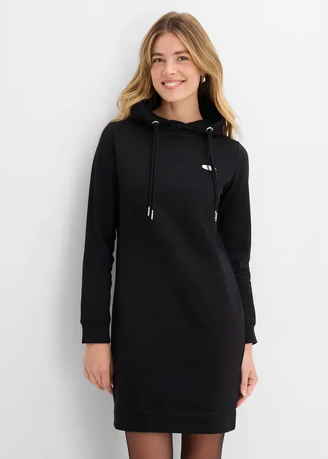 Sweatkleid mit Kapuze in schwarz von vorne (Totalaufnahme) - bonprix