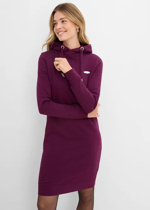 Sweatkleid mit Kapuze in lila von vorne (Totalaufnahme) - bonprix