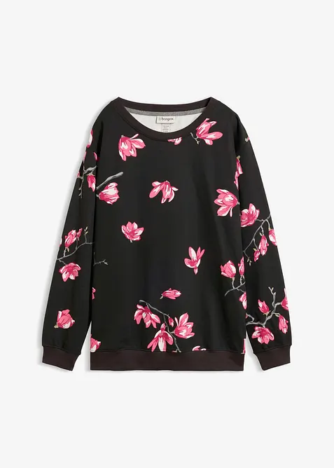 Sweatshirt aus reiner Baumwolle, locker geschnitten in schwarz von vorne - bonprix