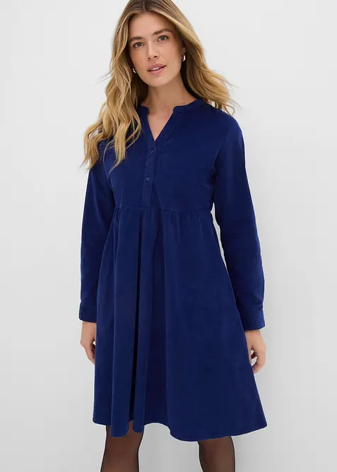 Cord-Kleid aus elastischem Baumwoll-Mix in blau von vorne (Totalaufnahme) - bonprix