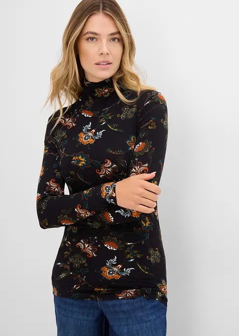 Langarmshirt mit Rollkragen in schwarz von vorne (im Anschnitt) - bonprix