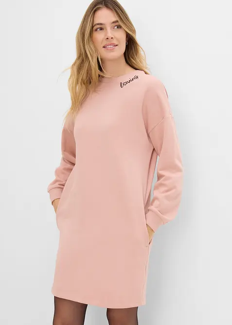 Oversized Sweatkleid in rosa von vorne (Totalaufnahme) - bonprix