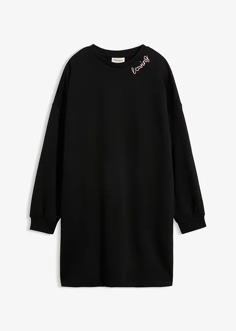 Oversized Sweatkleid in schwarz von vorne - bonprix