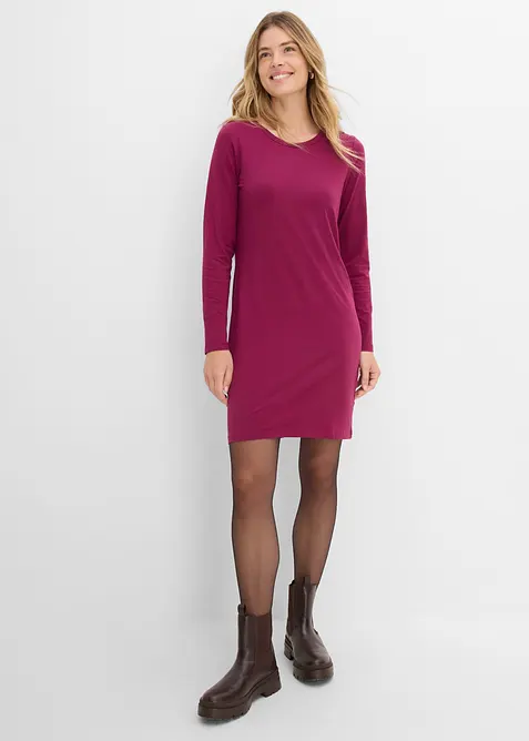 Jerseykleid aus Baumwolle mit Stretch (2er Pack) in lila von vorne (Totalaufnahme) - bonprix