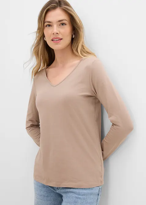 Figurbetontes Langarmshirt (2er Pack) in braun von vorne (im Anschnitt) - bonprix