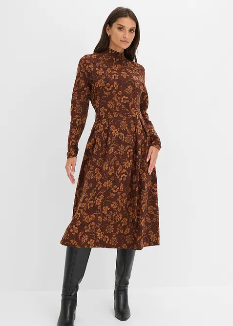 Jerseykleid mir Druck, langarm in braun von vorne (Totalaufnahme) - bonprix