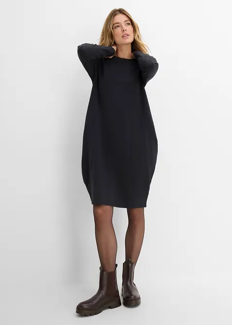 Jerseykleid in O-Shape in schwarz von vorne (Totalaufnahme) - bonprix
