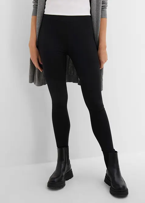 Highwaist Thermo-Leggings mit breitem Bequembund in schwarz von vorne - bonprix