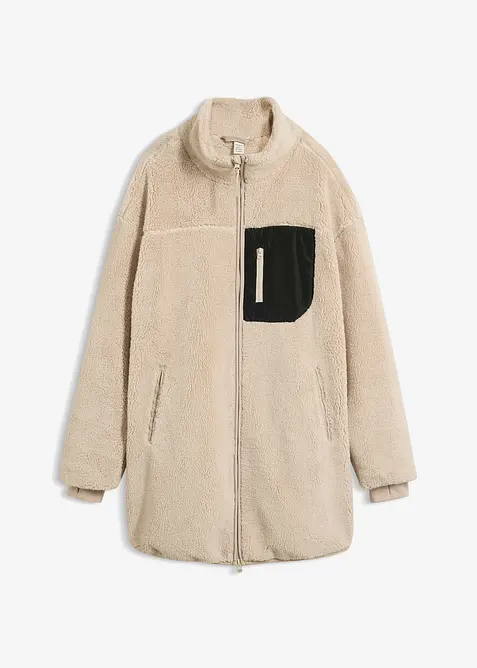 Teddy-Fleece-Jacke in grau von vorne - bonprix