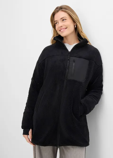 Teddy-Fleece-Jacke in schwarz von vorne (im Anschnitt) - bonprix